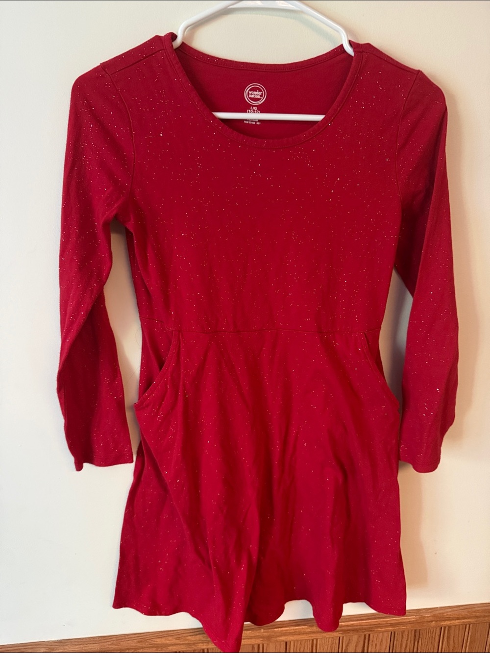 wonder nation Red Long-Sleeve Casual Dress with Glitter